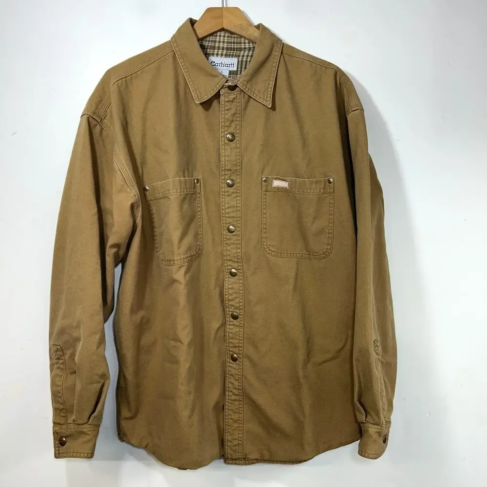 Carhartt Mens L S96 BRN Vintage Flannel Lined Cotton Chore Shacket RARE - Picture 2 of 10